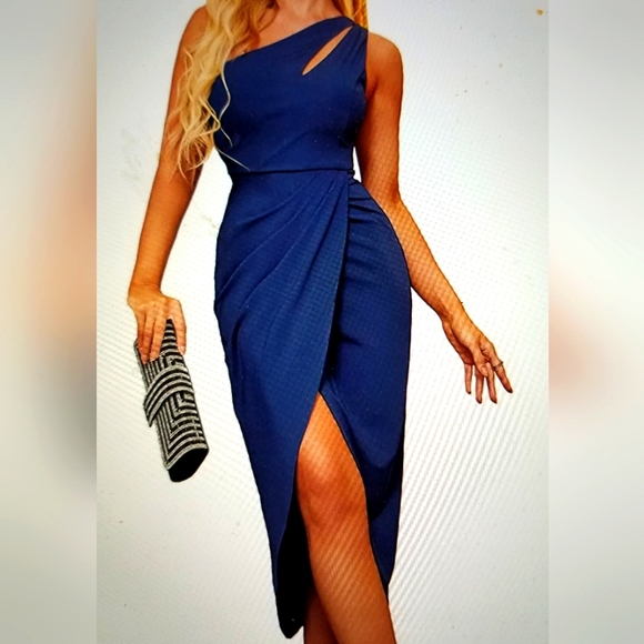 NWT ONE SHOULDER CUT OUT RUCHED BODYCON SLEEVELESS SLIT DRESS - Picture 1 of 9